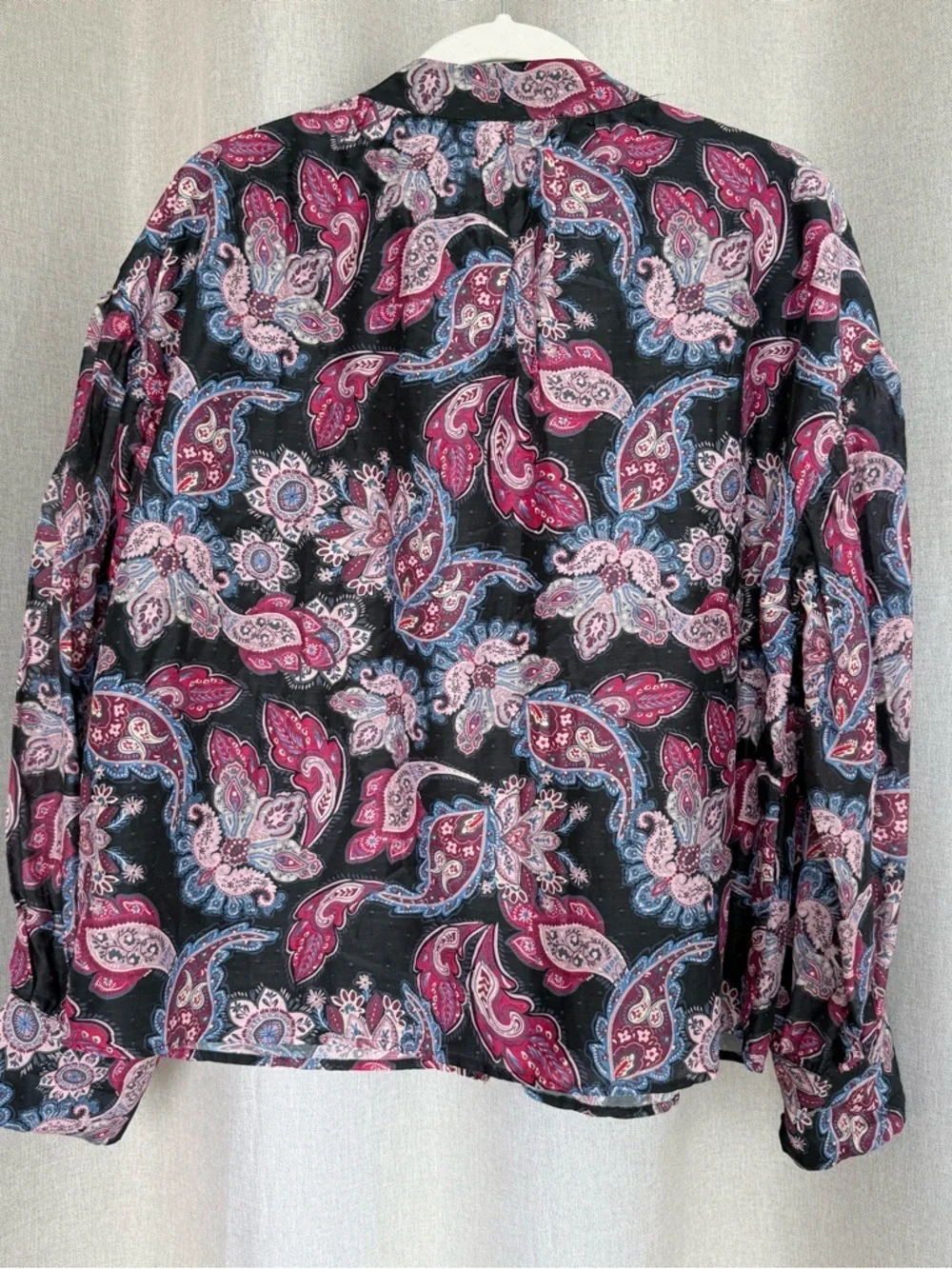 Magali Pascal Anita Cotton Silk Paisley Black Pink Long Sleeve Blouse L